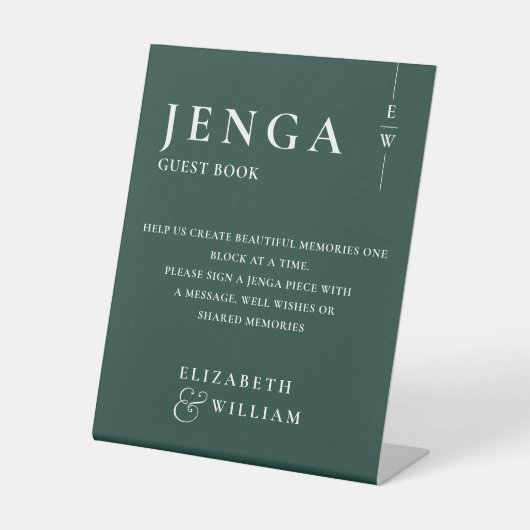 エメラルドグリーンのジェンガ ゲストブック 現代的 ミニマル 台座サイン (正面)