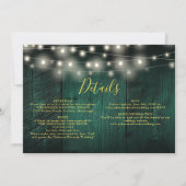 エメラルドグリーンのストリングライト ウェディングフォトの詳細 招待状 (裏面)