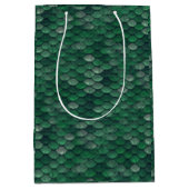 エメラルドグリーンのスネークスキンか恐竜のドラゴンのスケール ミディアムペーパーバッグ (正面)