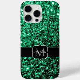 エメラルドグリーンのスパンコールモノグラム iPhone 15 PRO MAXケース