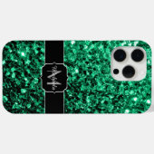 エメラルドグリーンのスパンコールモノグラム Case-Mate iPhoneケース (裏面 (横))