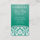 エメラルドグリーンのダマスク織 名刺 (裏面)