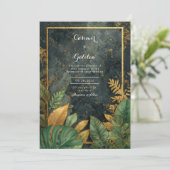 エメラルドグリーンのトロピカルブラック大理石モダンウェディング 招待状 (スタンド正面)