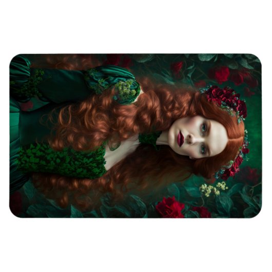 エメラルドグリーンのドレスを着た赤毛の女性。 マグネット (横)