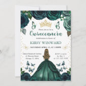 エメラルドグリーンのドレスを着た金髪のプリンセスのキンチアネラ 招待状 (正面)