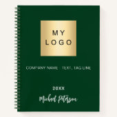 エメラルドグリーンのネームスクリプト ビジネス ロゴ ノートブック (正面)