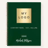 エメラルドグリーンのネームスクリプト ビジネス ロゴ ノートブック (正面)