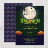 エメラルドグリーンのハロウィンコスチュームパーティー 招待状 (正面/裏面)