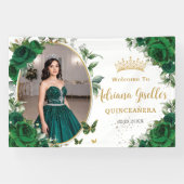 エメラルドグリーンのバラの花のキンセアニエラ写真 横断幕 (横)