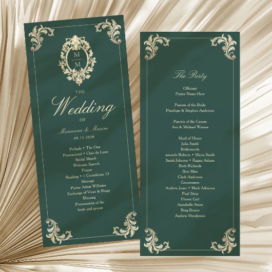 エメラルドグリーンのバロック結婚式プログラム
