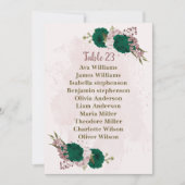 エメラルドグリーンのピンクの花の席次表カード 招待状 (正面)