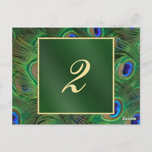 エメラルドグリーンのピーコックテーブルナンバーカード ポストカード (裏面)