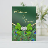 エメラルドグリーンのピーコック受付カード 招待状 (スタンド正面)