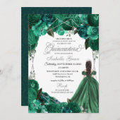 エメラルドグリーンのプリンセスドレス ティアラのキンバレラ 招待状 (正面/裏面)