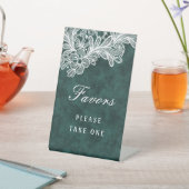 エメラルドグリーンのベルベットフェイクの特典のホワイトレース 台座サイン (インサイチュ)