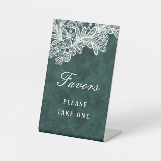 エメラルドグリーンのベルベットフェイクの特典のホワイトレース 台座サイン (正面)