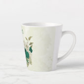 エメラルドグリーンのベージュのお花 カフェラテマグ (右)