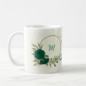 エメラルドグリーンのベージュのお花 コーヒーマグカップ (左)