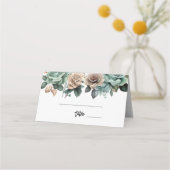 エメラルドグリーンのベージュの芍薬の花のプリンセスシャワー プレイスカード (正面)