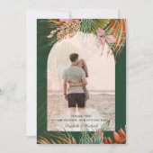 エメラルドグリーンのボヘミアントロピカルパンパスグラスのウェディング サンキューカード (正面)