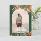 エメラルドグリーンのボヘミアントロピカルパンパスグラスのウェディング サンキューカード (スタンド正面)