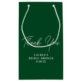 エメラルドグリーンのミニマルなデザインのウェディングシャワーのお礼 スモールペーパーバッグ (裏面)