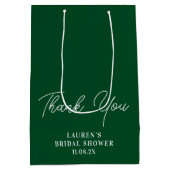エメラルドグリーンのミニマルなデザインのウェディングシャワーのお礼 ミディアムペーパーバッグ (裏面)