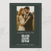 エメラルドグリーンのミニマルな写真QRコード結婚式 招待状 (裏面)