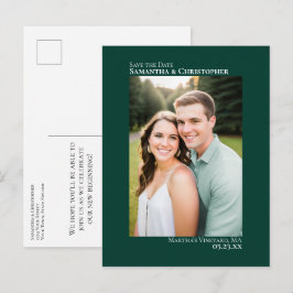エメラルドグリーンのミニマルな結婚式の写真のSave The Date 案内ポストカード