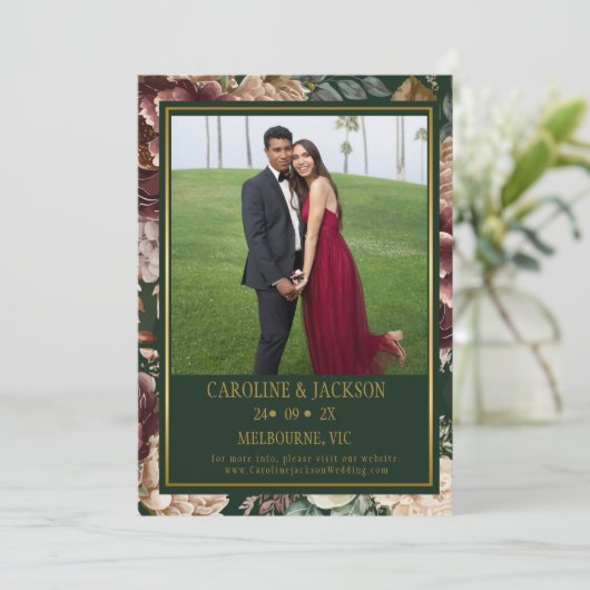 エメラルドグリーンのモダンな写真 ウェディング セーブ・ザ・デート (スタンド正面)