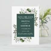 エメラルドグリーンのモダンな水彩花の結婚式 セーブザデート (スタンド正面)