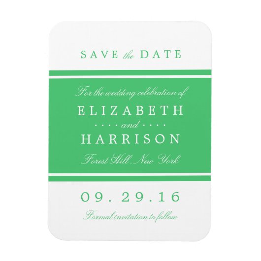エメラルドグリーンのモダンな結婚式のSave The Date マグネット (縦)