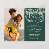 エメラルドグリーンのライトを使った2枚の写真の結婚式招待状(お手頃価格) (正面)