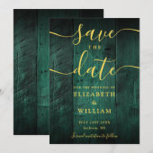 エメラルドグリーンのラスティックバーンウッドボホウェディング セーブザデート (正面/裏面)