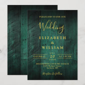 エメラルドグリーンのラスティックボーホーバーンウッドウェディング 招待状 (正面/裏面)