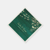 エメラルドグリーンのルスティックウッドウェディング スタンダードカクテルナプキン (角)