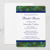 エメラルドグリーンのロイヤルブルーピーコックのブライズシャワー 招待状 (正面/裏面)