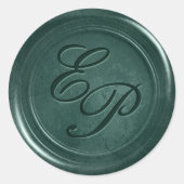 エメラルドグリーンのワックスステッカー（イニシャル入り） ラウンドシール (正面)