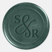 エメラルドグリーンのワックスステッカー(イニシャル入り) ラウンドシール (正面)