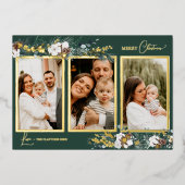 エメラルドグリーンのヴィンテージ ファイブ フォト コラージュ 箔シーズンカード (正面)