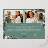エメラルドグリーンのヴィンテージ ファイブ フォト コラージュ 箔シーズンカード (裏面)