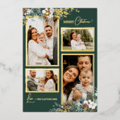 エメラルドグリーンのヴィンテージ フォト コラージュ4枚セット 箔シーズンカード (正面)