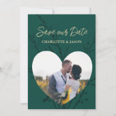 エメラルドグリーンの写真ハートフレーム Save The Date    招待状 (正面)