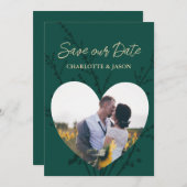エメラルドグリーンの写真ハートフレーム Save The Date    招待状 (正面/裏面)