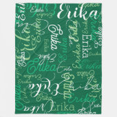 エメラルドグリーンの名前を繰り返す フリースブランケット (正面)