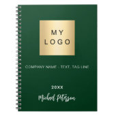 エメラルドグリーンの名前スクリプト ビジネス ロゴ ノートブック (正面)