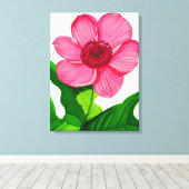 エメラルドグリーンの大きなピンクのアネモ葉ン キャンバスプリント (インサイチュ (ウッドフロア))