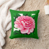 エメラルドグリーンの大きなピンク葉の牡丹 クッション (ブランケット)