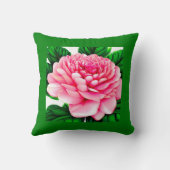 エメラルドグリーンの大きなピンク葉の牡丹 クッション (裏面)