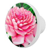 エメラルドグリーンの大きなピンク葉の牡丹 セラミックノブ (右)